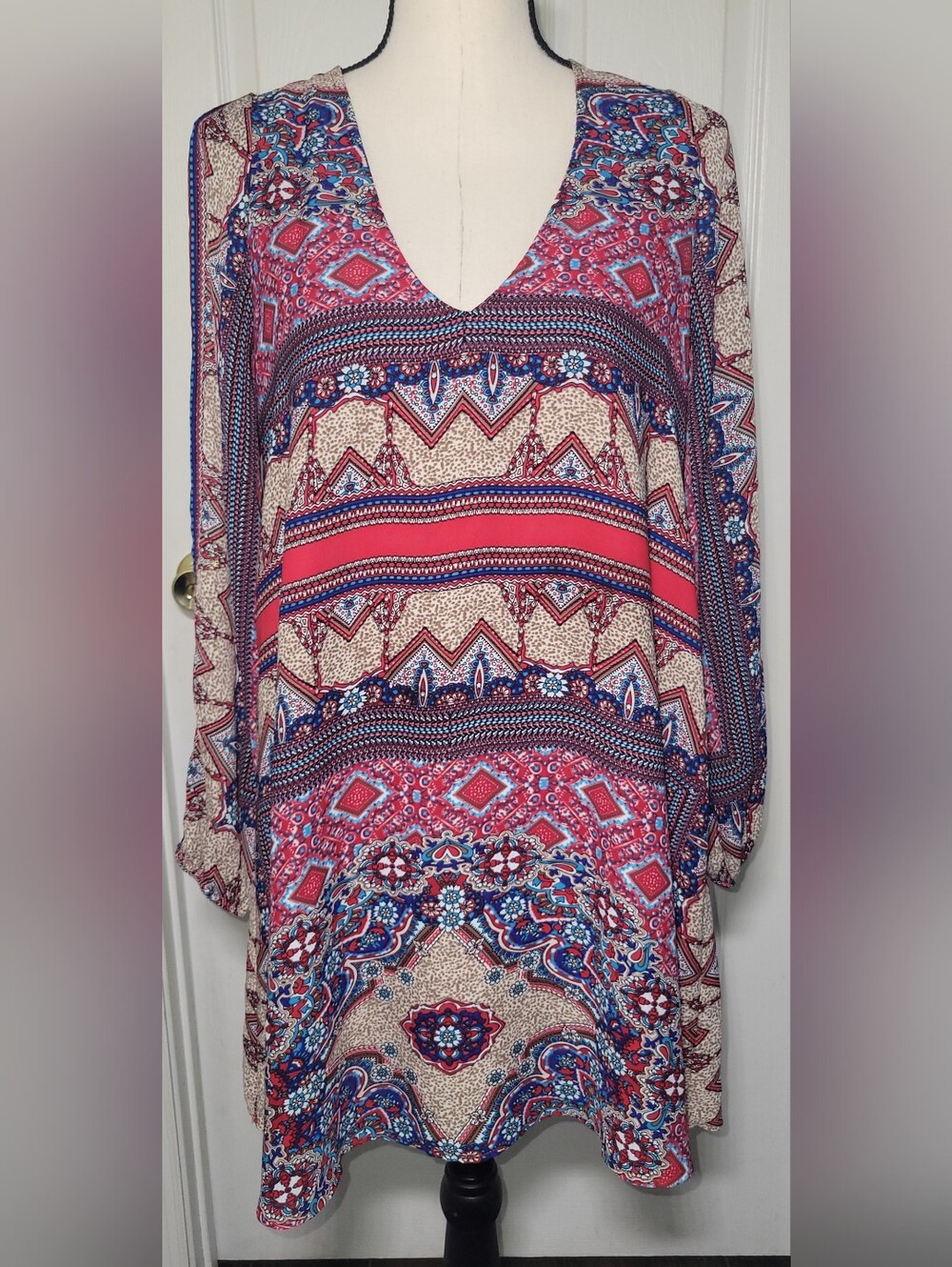 Rubber Ducky Productions Womens Medium Cold Shoulder Tunic Boho Paisley 90's USA